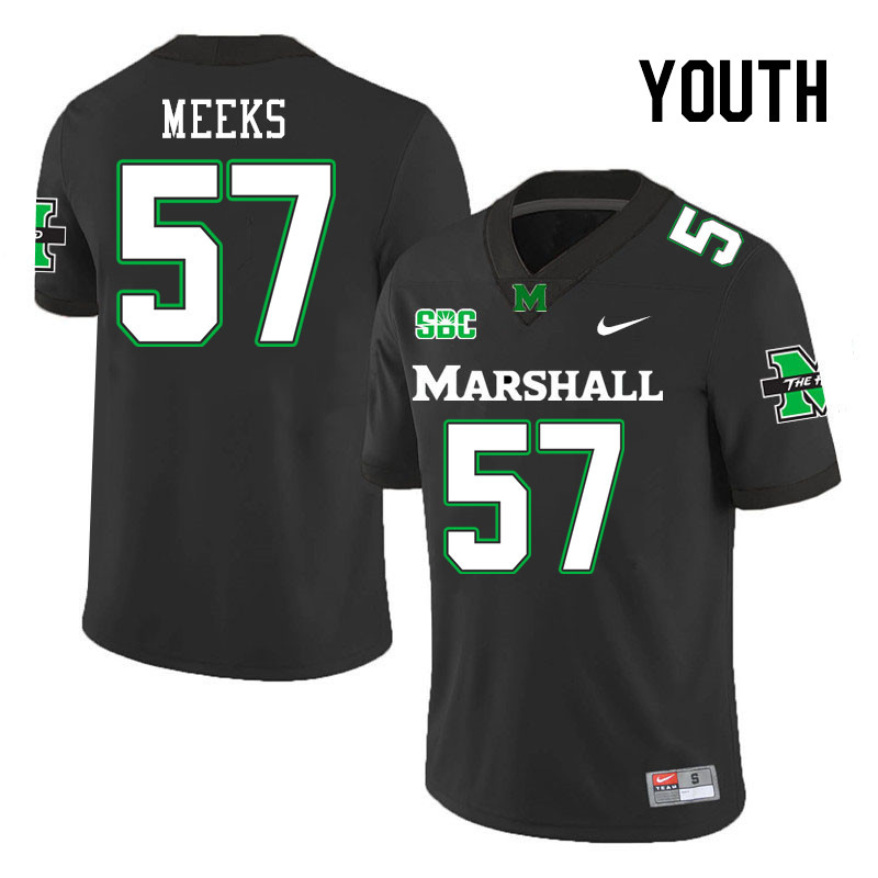 Youth #57 Eric Meeks Marshall Thundering Herd SBC Conference College Football Jerseys Stitched-Black